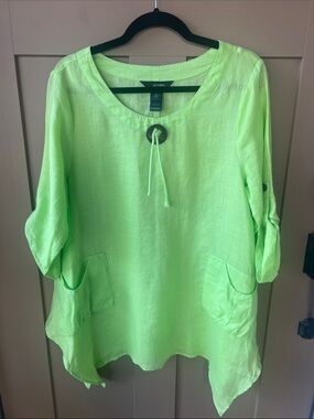 Ali Miles New no Tag Ramie Lime Green M Boho Tunic Top